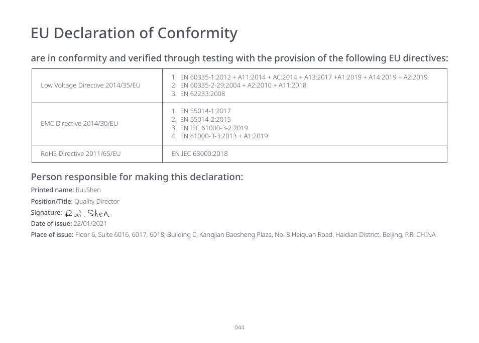 Eu declaration of conformity | Roborock S7 CE User Manual | Page 44 / 372