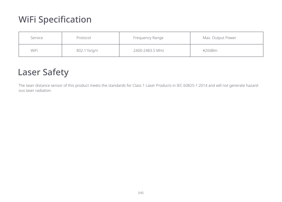 Laser safety wifi specification | Roborock S7 CE User Manual | Page 45 / 372