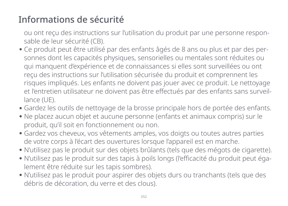 Informations de sécurité | Roborock S7 CE User Manual | Page 52 / 372
