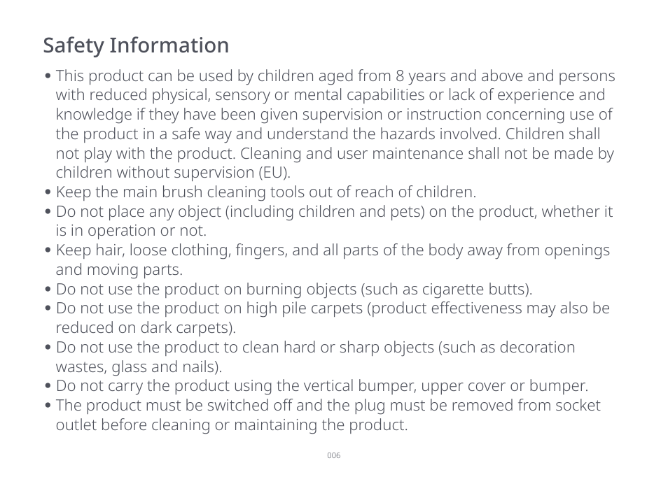 Safety information | Roborock S7 CE User Manual | Page 6 / 372