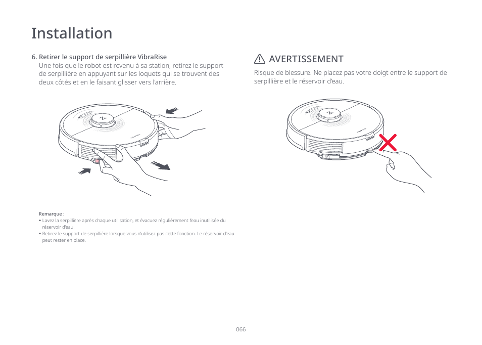 Installation, Avertissement | Roborock S7 CE User Manual | Page 66 / 372