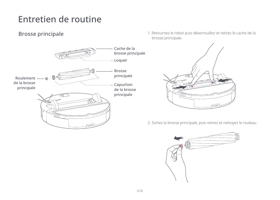 Entretien de routine, Brosse principale | Roborock S7 CE User Manual | Page 74 / 372