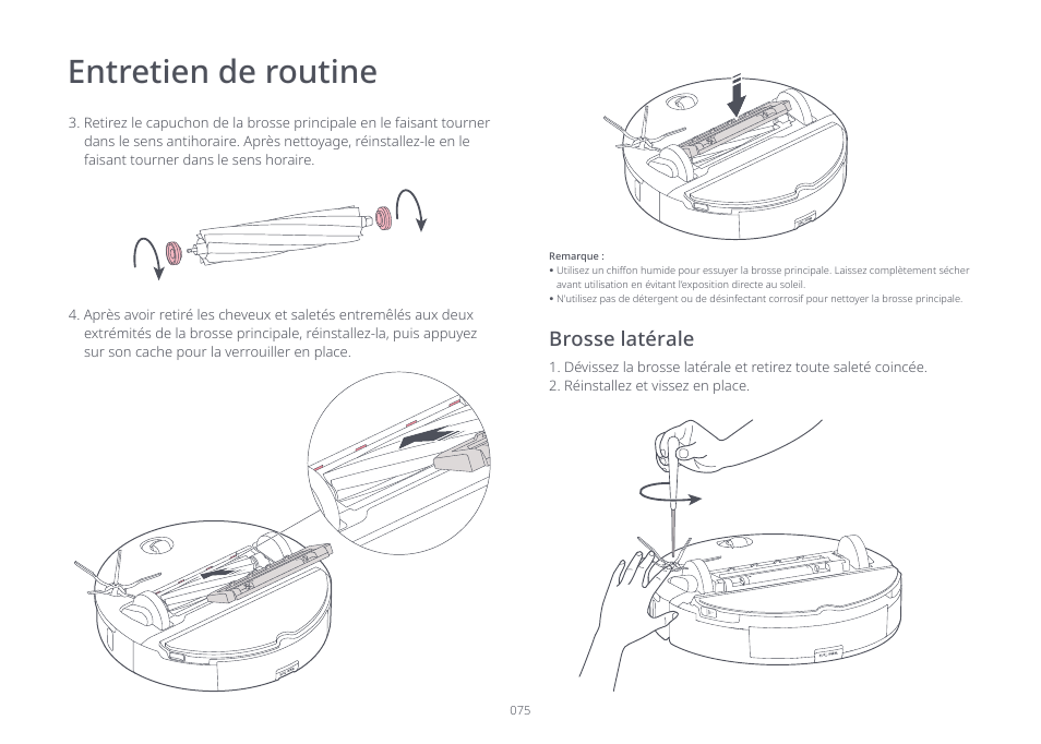 Entretien de routine, Brosse latérale | Roborock S7 CE User Manual | Page 75 / 372