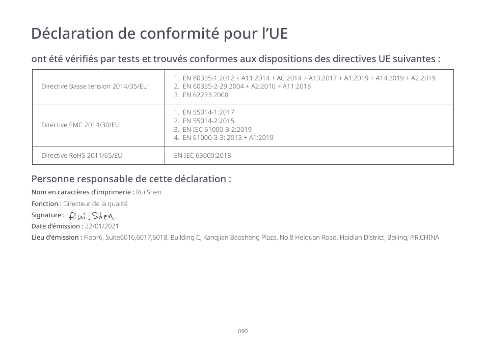 Déclaration de conformité pour l’ue | Roborock S7 CE User Manual | Page 90 / 372