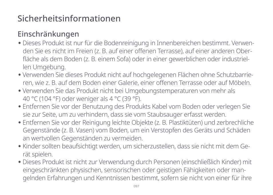 Sicherheitsinformationen | Roborock S7 CE User Manual | Page 97 / 372