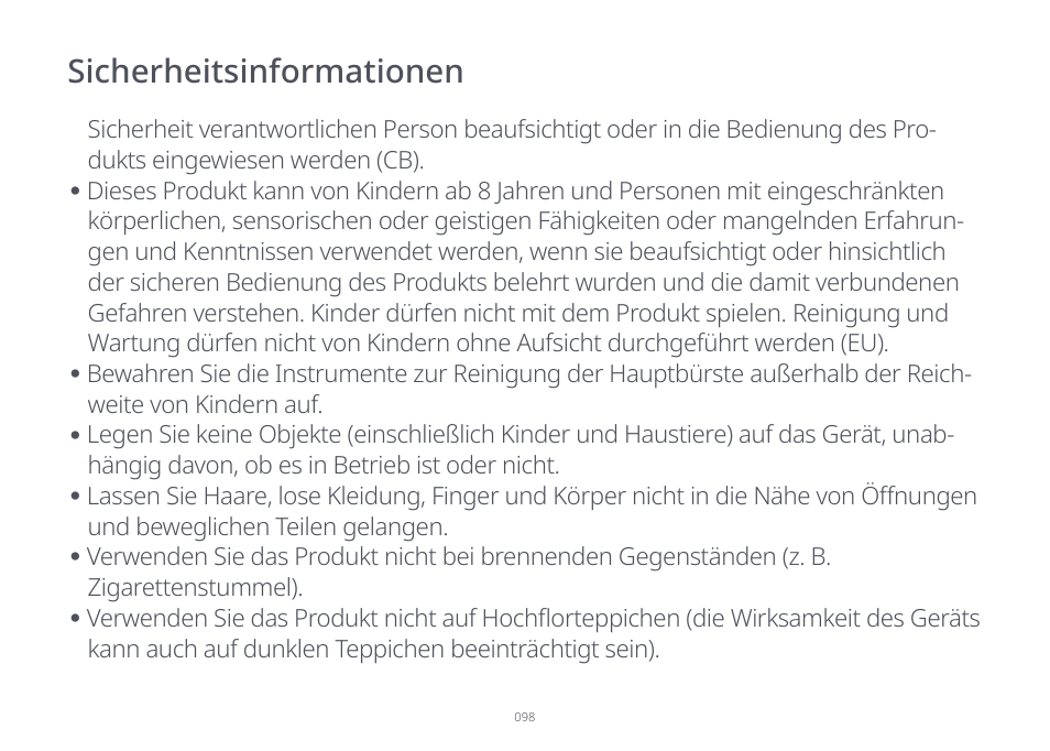 Sicherheitsinformationen | Roborock S7 CE User Manual | Page 98 / 372