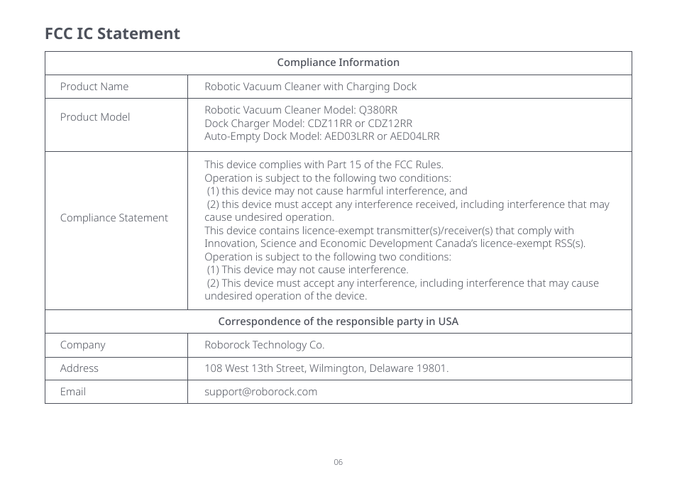 Fcc ic statement | Roborock Q7 Max FCC User Manual | Page 6 / 14