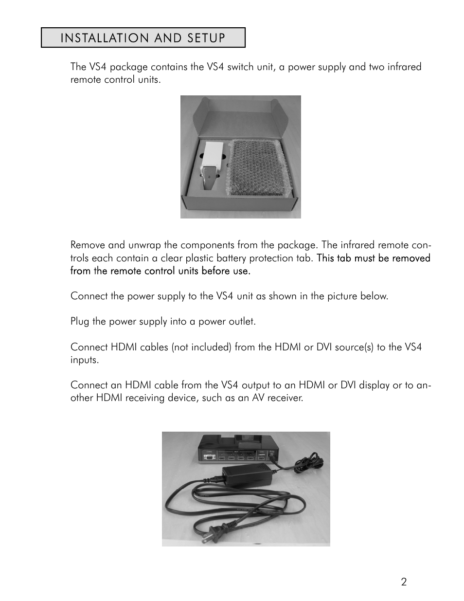 Installation and setup | DVDO VS4 User Manual | Page 3 / 8