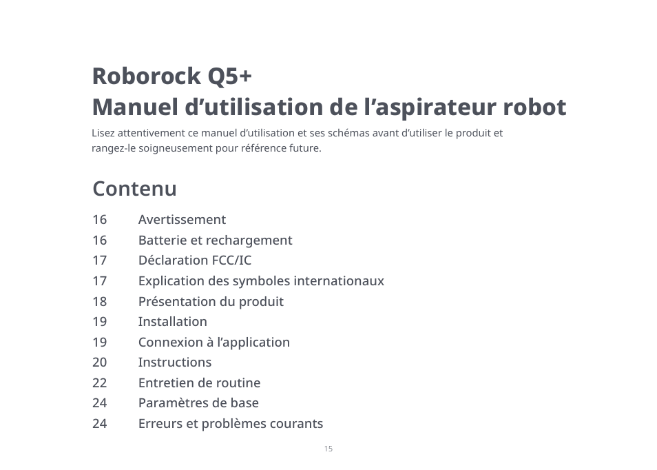 Français, Contenu | Roborock Q5+ User Manual | Page 14 / 34