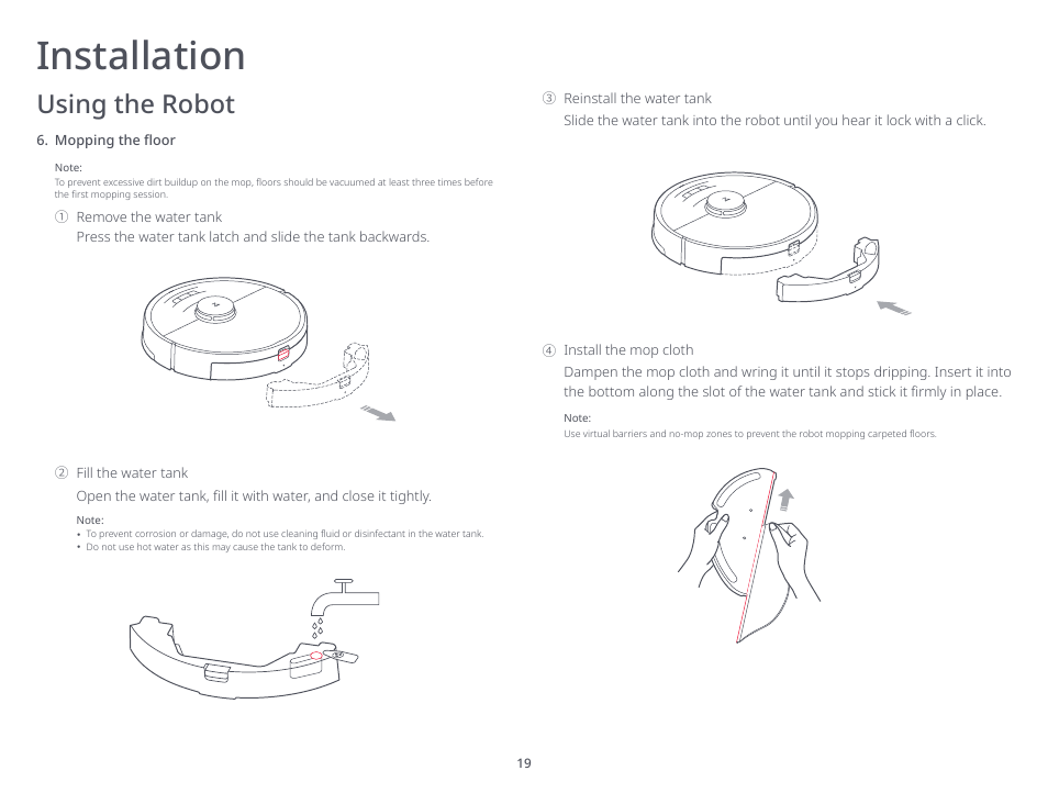 Installation, Using the robot | Roborock S6 MaxV FCC User Manual | Page 21 / 39
