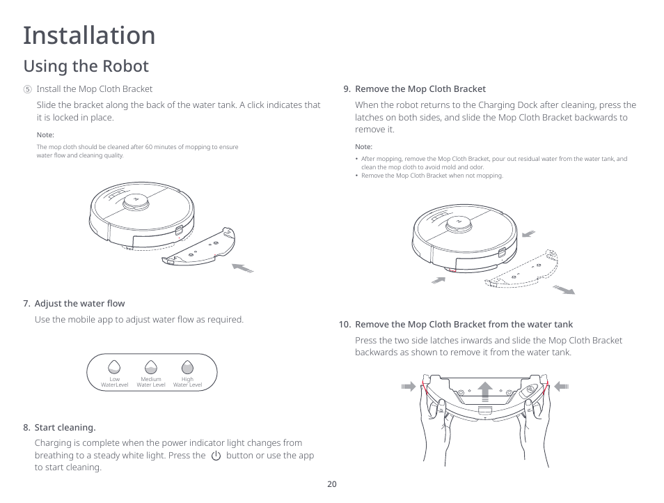 Installation, Using the robot | Roborock S6 MaxV FCC User Manual | Page 22 / 39