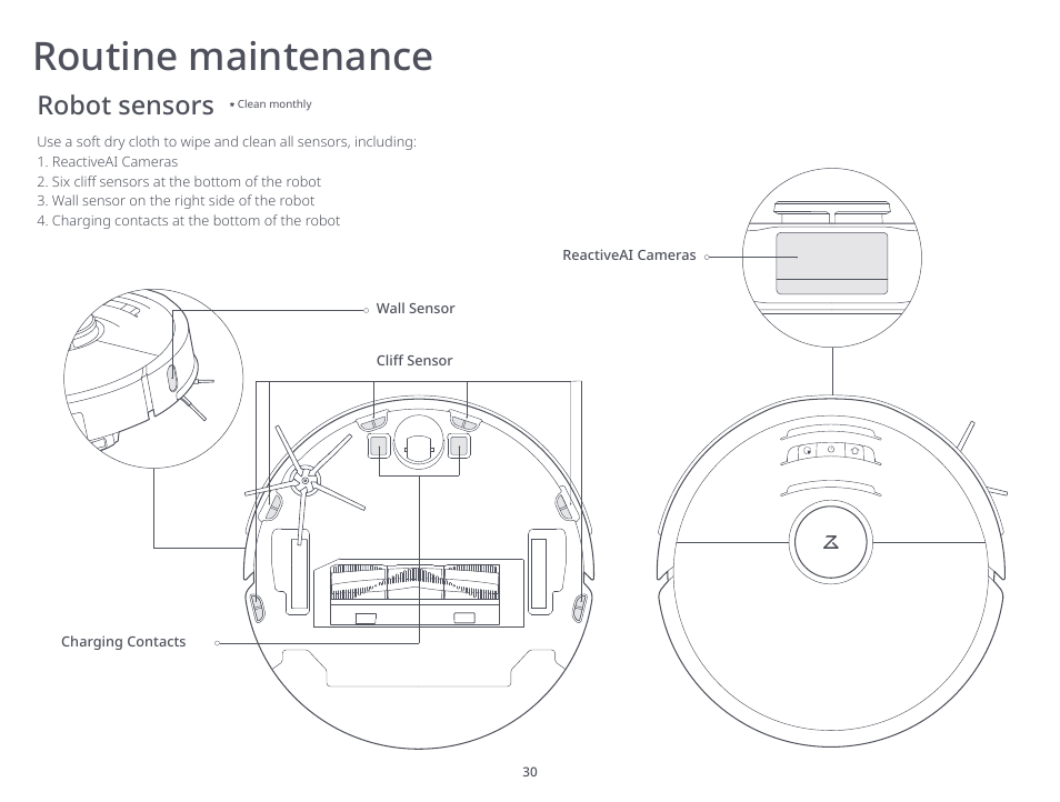 Routine maintenance, Robot sensors | Roborock S6 MaxV FCC User Manual | Page 32 / 39
