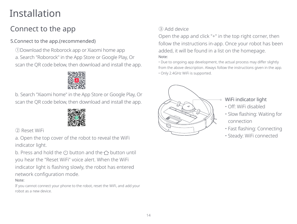 Installation, Connect to the app | Roborock S5 Max CE User Manual | Page 16 / 39