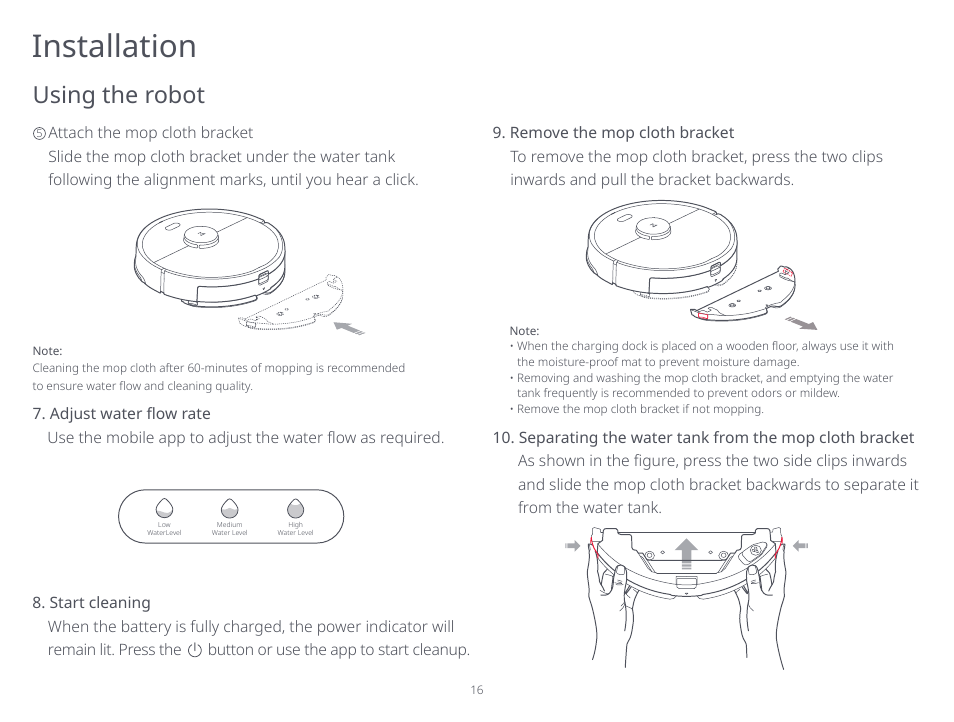 Installation, Using the robot | Roborock S5 Max CE User Manual | Page 18 / 39