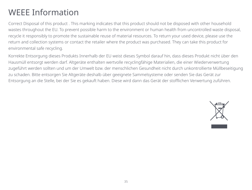 Weee information | Roborock S5 Max CE User Manual | Page 37 / 39