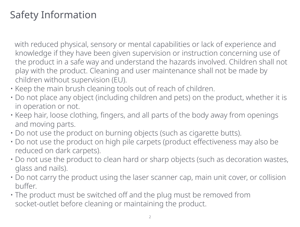 Safety information | Roborock S5 Max CE User Manual | Page 4 / 39