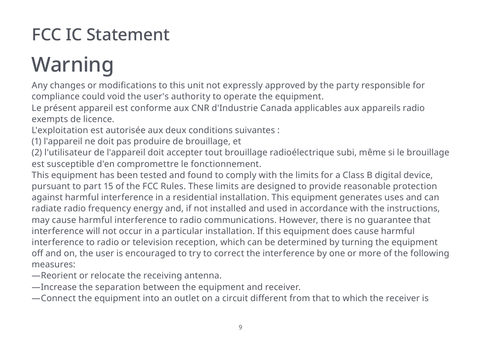 Warning, Fcc ic statement | Roborock S4 Max User Manual | Page 10 / 36