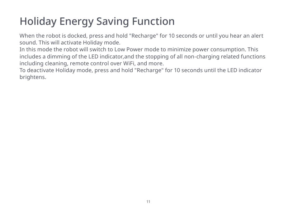 Holiday energy saving function | Roborock S4 Max User Manual | Page 12 / 36
