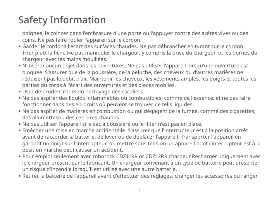 Safety information | Roborock S4 Max User Manual | Page 6 / 36