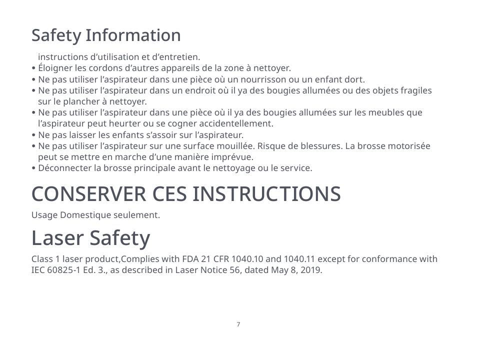 Conserver ces instructions, Laser safety, Safety information | Roborock S4 Max User Manual | Page 8 / 36