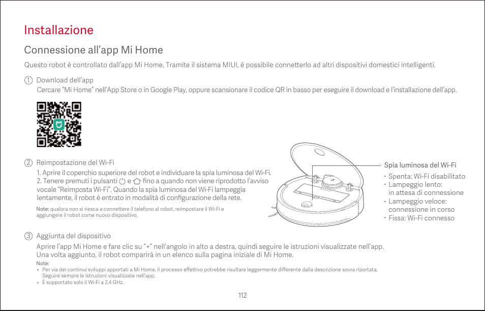 Installazione, Connessione all’app mi home | Roborock S4 CE User Manual | Page 115 / 168