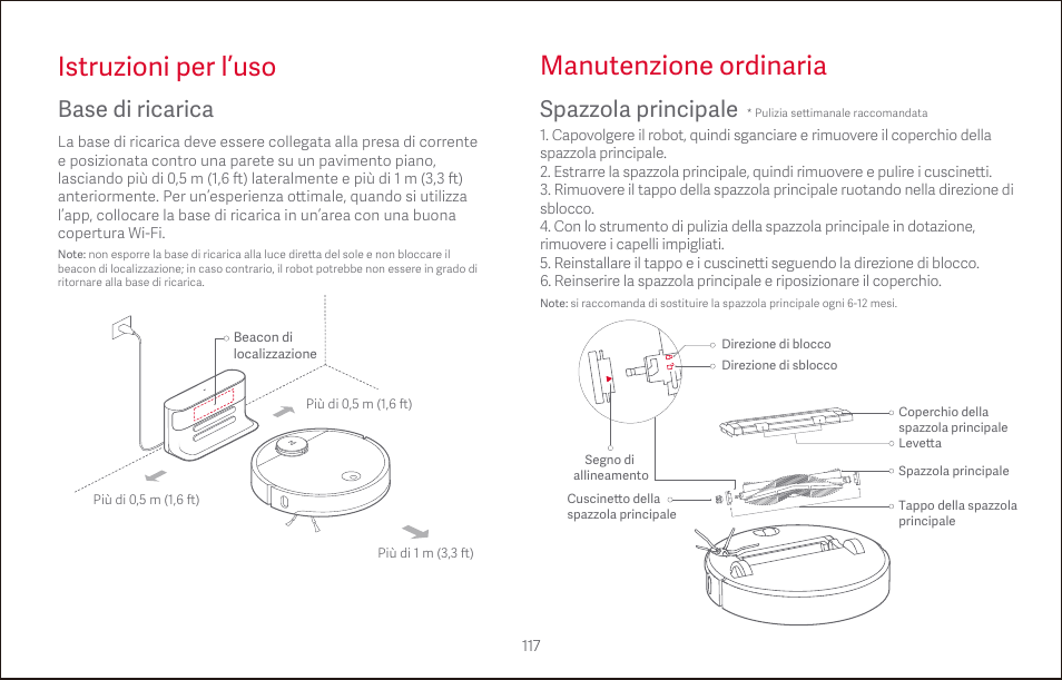 Istruzioni per l’uso, Manutenzione ordinaria, Base di ricarica | Spazzola principale | Roborock S4 CE User Manual | Page 120 / 168