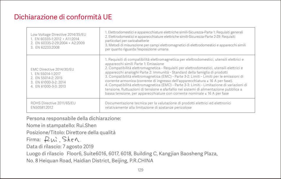 Dichiarazione di conformità ue | Roborock S4 CE User Manual | Page 132 / 168