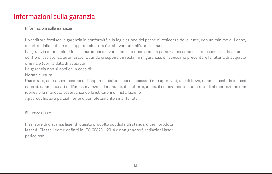 Informazioni sulla garanzia | Roborock S4 CE User Manual | Page 134 / 168