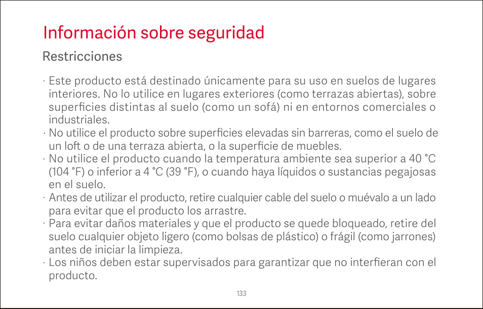 Información sobre seguridad, Restricciones | Roborock S4 CE User Manual | Page 136 / 168