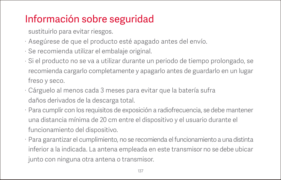 Información sobre seguridad | Roborock S4 CE User Manual | Page 140 / 168