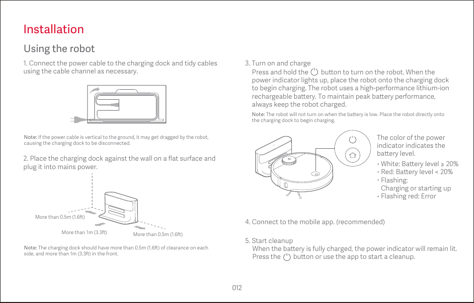 Installation, Using the robot | Roborock S4 CE User Manual | Page 15 / 168