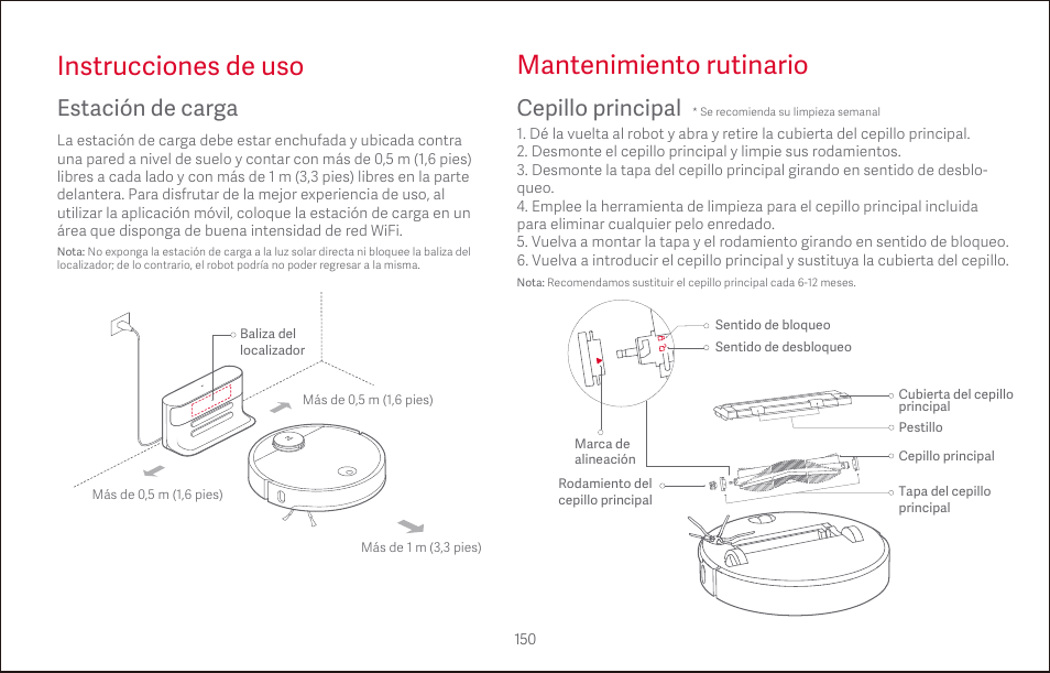 Instrucciones de uso, Mantenimiento rutinario, Estación de carga | Cepillo principal | Roborock S4 CE User Manual | Page 153 / 168