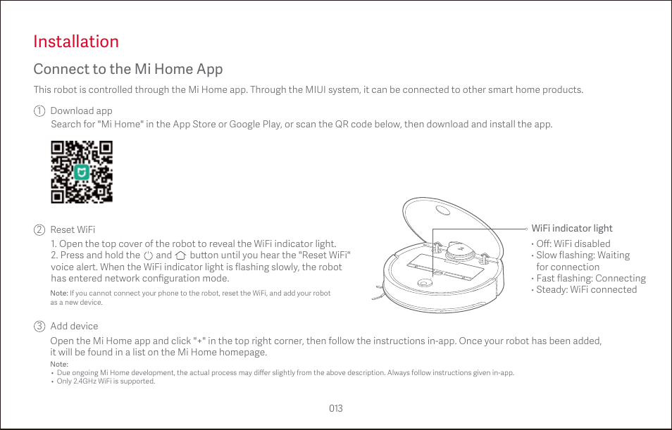 Installation, Connect to the mi home app | Roborock S4 CE User Manual | Page 16 / 168