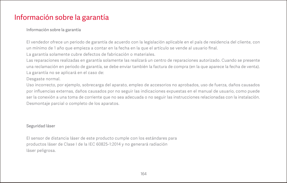 Información sobre la garantía | Roborock S4 CE User Manual | Page 167 / 168