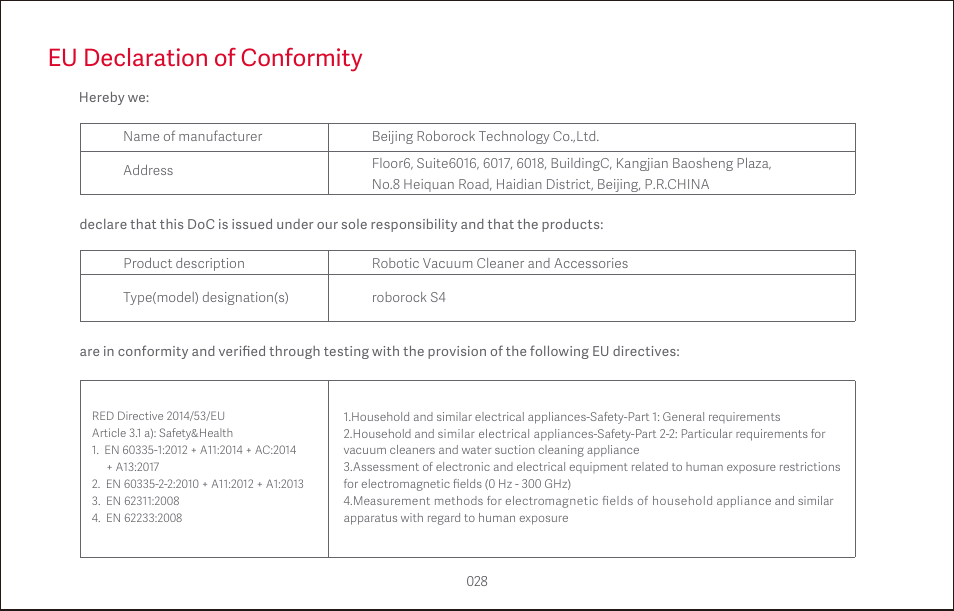 Eu declaration of conformity | Roborock S4 CE User Manual | Page 31 / 168