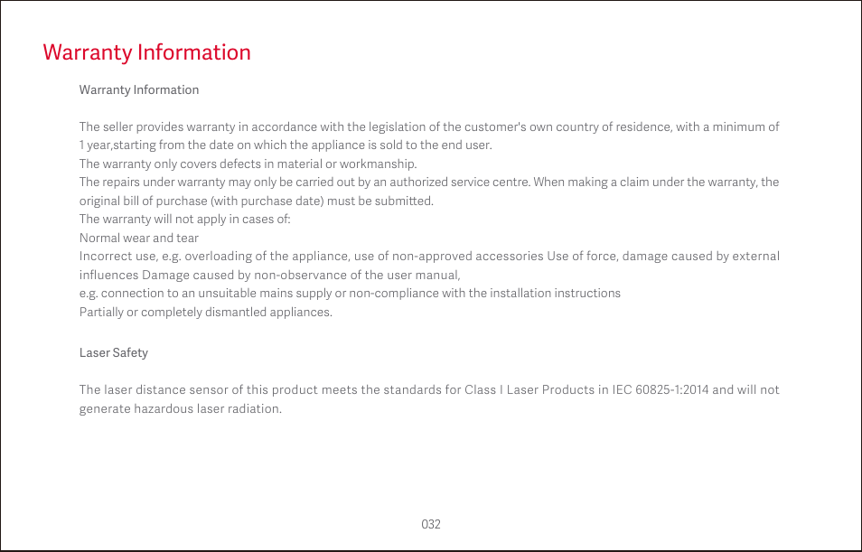 Warranty information | Roborock S4 CE User Manual | Page 35 / 168