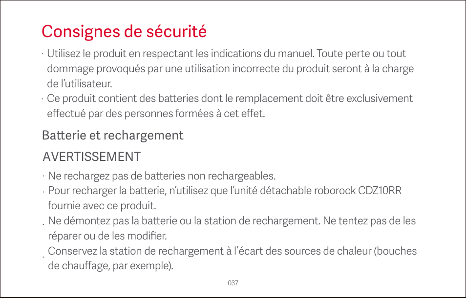 Consignes de sécurité | Roborock S4 CE User Manual | Page 40 / 168