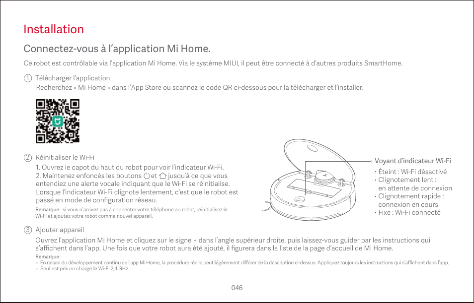 Installation, Connectez-vous à l’application mi home | Roborock S4 CE User Manual | Page 49 / 168