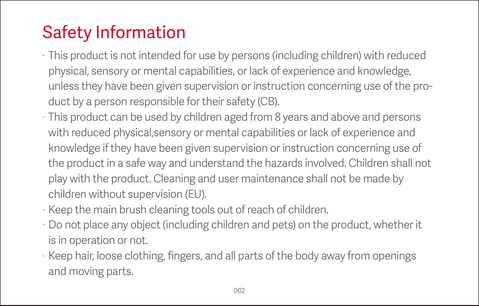 Safety information | Roborock S4 CE User Manual | Page 5 / 168