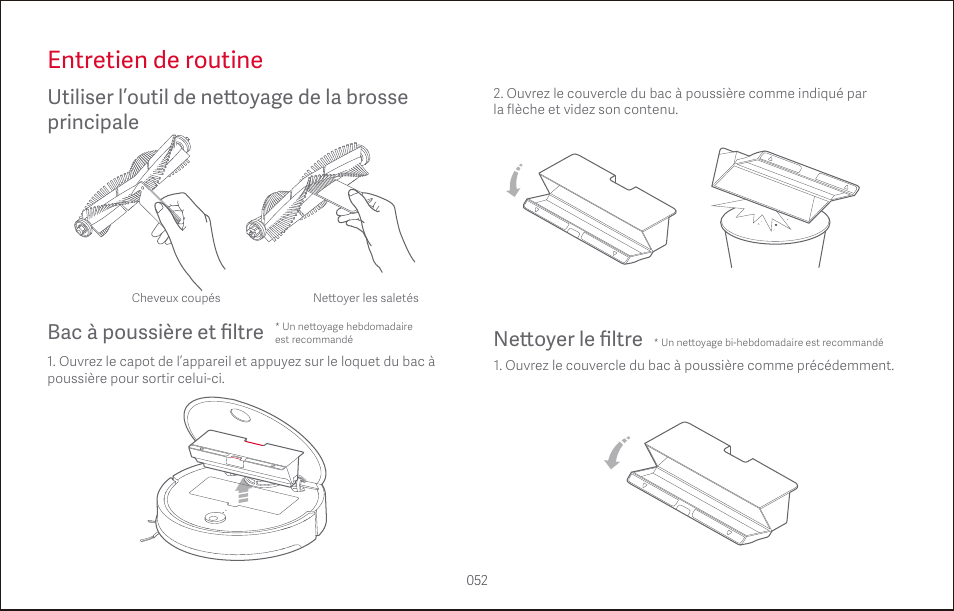 Entretien de routine, Ne tt oyer le filtre, Bac à poussière et filtre | Roborock S4 CE User Manual | Page 55 / 168