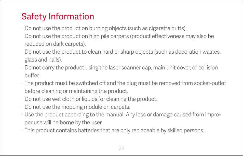 Safety information | Roborock S4 CE User Manual | Page 6 / 168