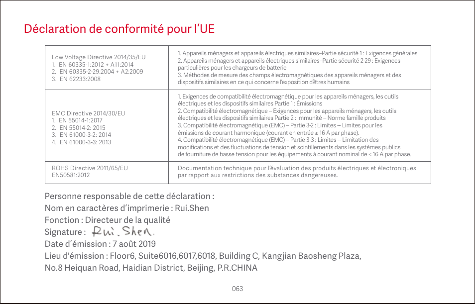 Déclaration de conformité pour l’ue | Roborock S4 CE User Manual | Page 66 / 168
