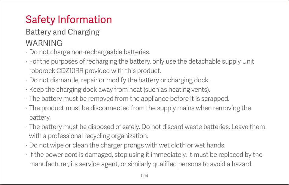 Safety information | Roborock S4 CE User Manual | Page 7 / 168