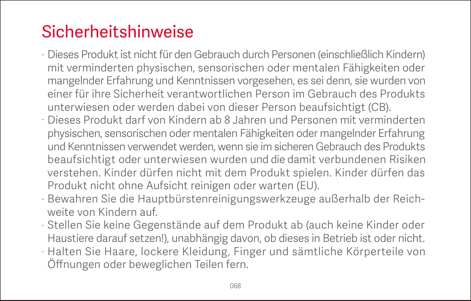 Sicherheitshinweise | Roborock S4 CE User Manual | Page 71 / 168