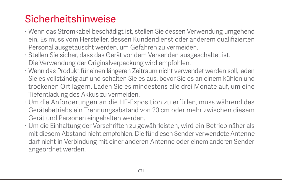 Sicherheitshinweise | Roborock S4 CE User Manual | Page 74 / 168