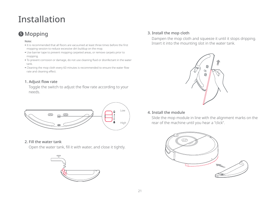 Installation, Mopping | Roborock E5 FCC User Manual | Page 23 / 40