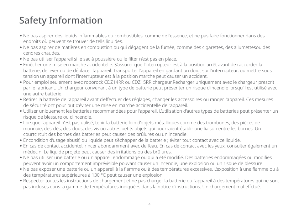Safety information | Roborock E5 FCC User Manual | Page 6 / 40