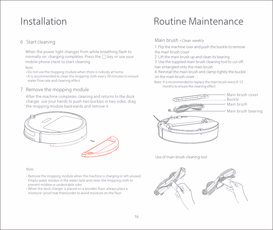 Installation, Routine maintenance | Roborock E2 User Manual | Page 18 / 28