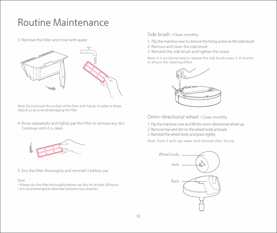 Routine maintenance | Roborock E2 User Manual | Page 20 / 28