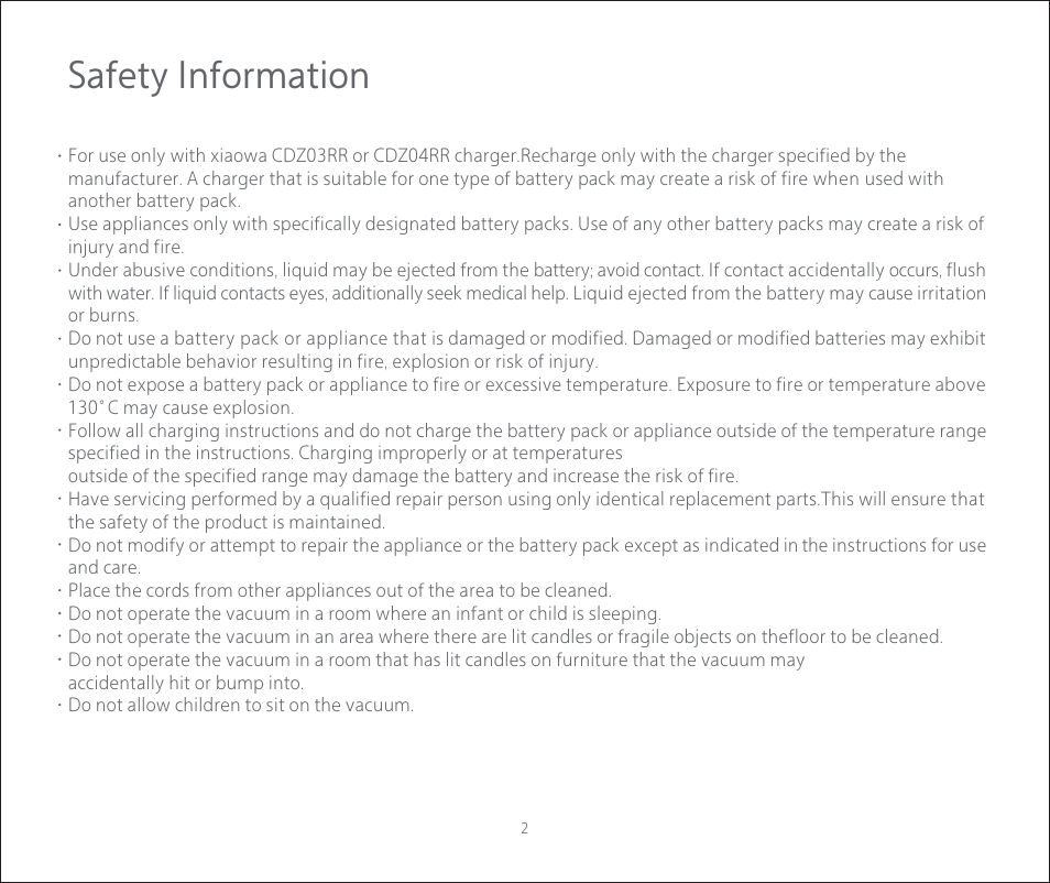 Safety information | Roborock E2 User Manual | Page 4 / 28